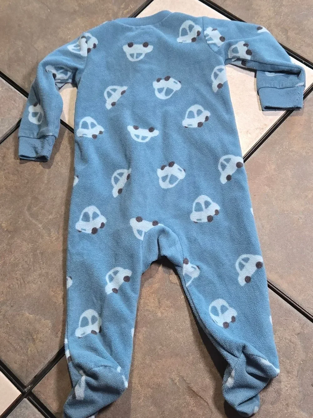 Carter's Little Brother Footed Pajamas 9M Blue Car Print Fleece Zip Sleeper Baby